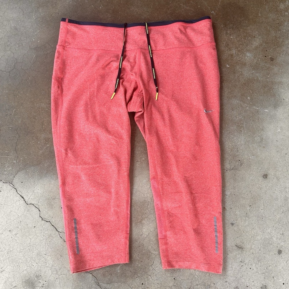 Nike Running DriFit Leggings Womens XL Pink Cropped Capri Reflective Stretch